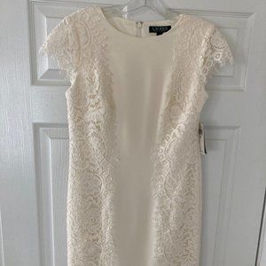 Petite Lauren Ralph Lauren Ivory Dress with Lace (Size 0 Petite)